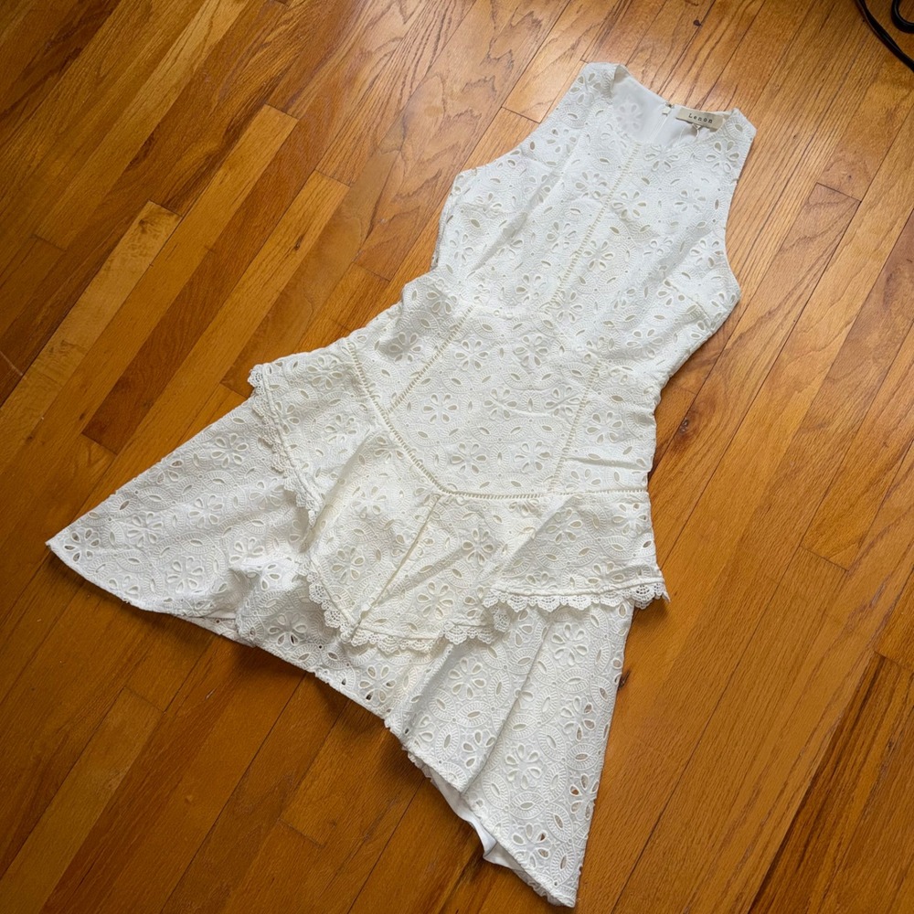 NEW Lenon White Eyelet Lace Tiered Ruffle Sleeveless Dress XS Brunch Bridal - Picture 7 of 11